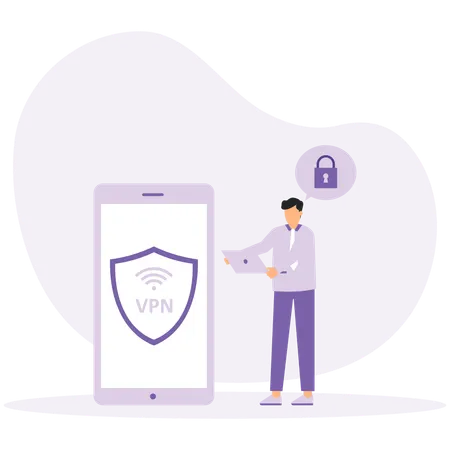 Businessman working on VPN security  Illustration