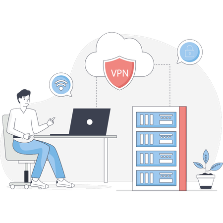 Businessman working on vpn server  Illustration