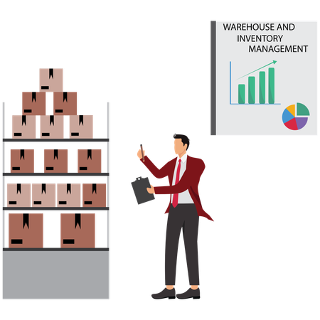 Businessman working on Warehouse and Inventory Management  Illustration