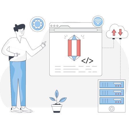 Businessman working on web programming  Illustration