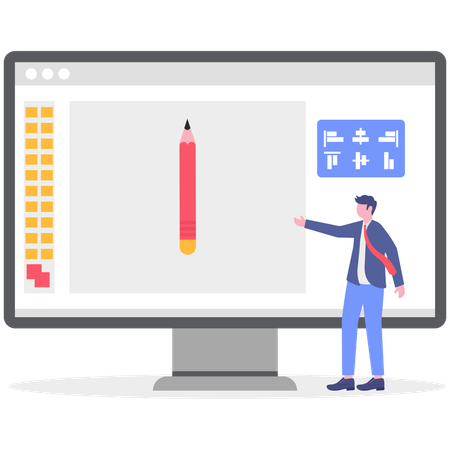 Businessman working on website designing.  Illustration