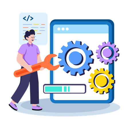 Businessman working on Website Maintenance  Illustration