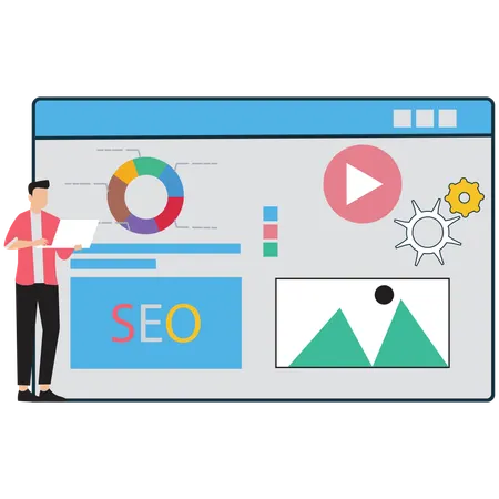 Businessman working on Website Optimisation for SEO  Illustration