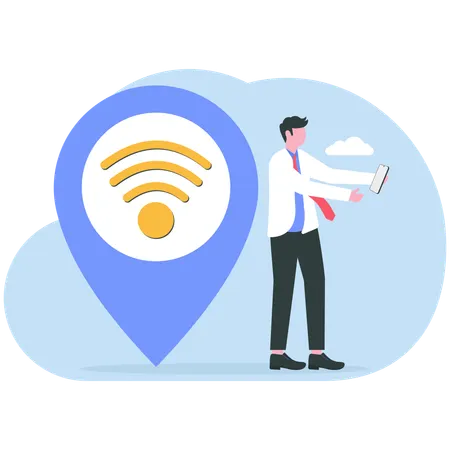Businessman working on wifi page  Illustration