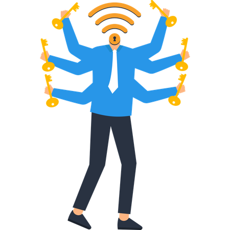 Businessman working on wifi security  Illustration