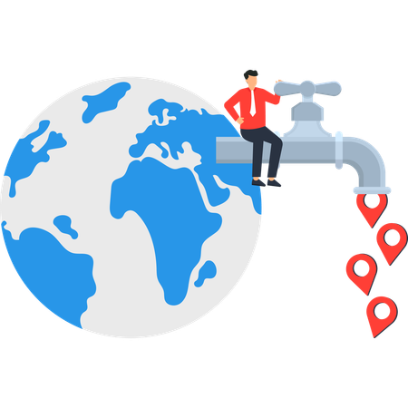 Businessman working on worldwide business expansion  Illustration
