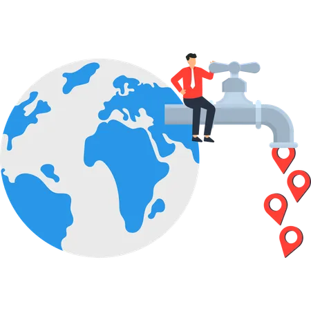 Businessman working on worldwide business expansion  Illustration
