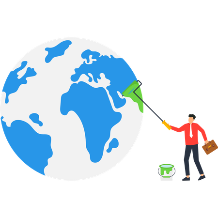 Businessman working on worldwide business expansion  Illustration