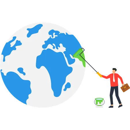 Businessman working on worldwide business expansion  Illustration