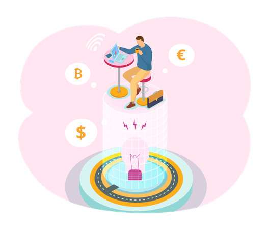 Businessman working online  Illustration