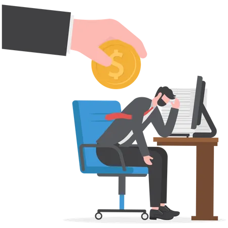 Paying Wages Working Overtime Exhausted Sick Tired Businessman In Office Illustration