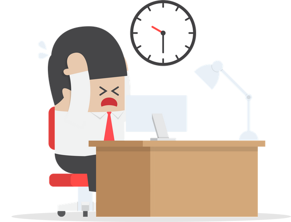Businessman working overtime at his desk Illustration