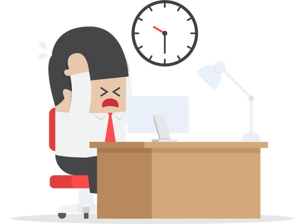 Businessman working overtime at his desk  Illustration