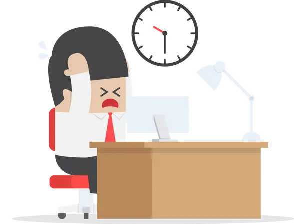 Businessman working overtime at his desk  Illustration