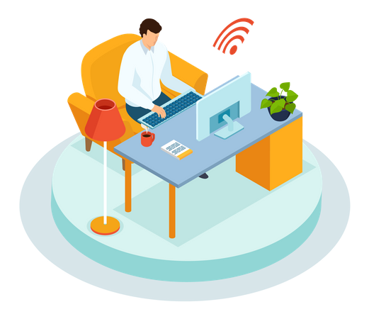 Businessman Working Remotely  Illustration