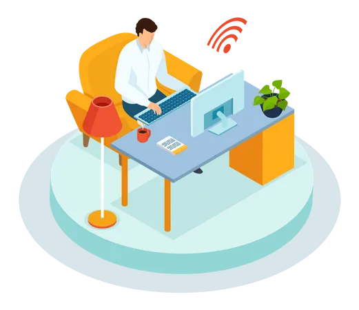 Businessman Working Remotely  Illustration