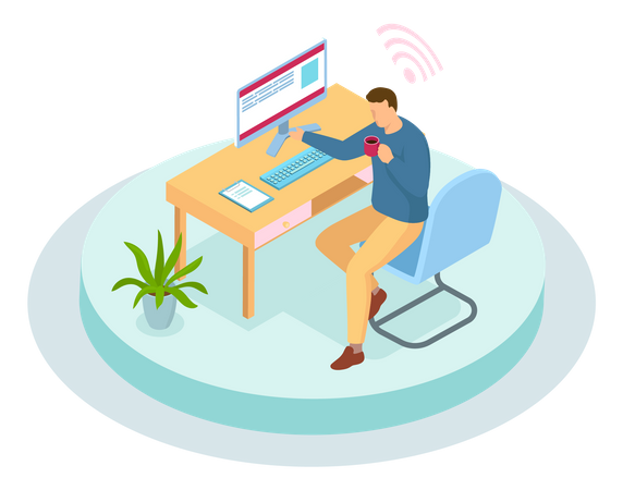 Businessman Working Remotely  Illustration