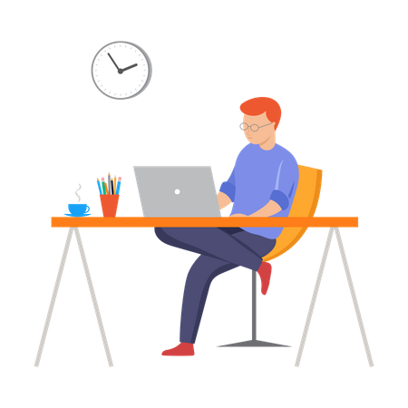 Businessman working remotely  Illustration