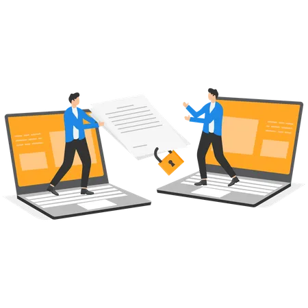 Businessman working remotely on laptop  Illustration