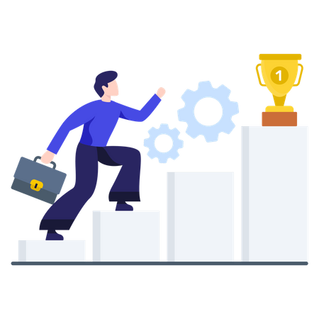 Businessman working step by step to achieve his goal  Illustration