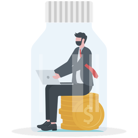 Businessman working trapped inside of bottle  イラスト