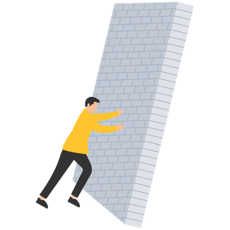 Businessman working trying to push the wall  Illustration
