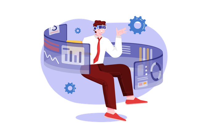 Businessman working using VR tech Illustration