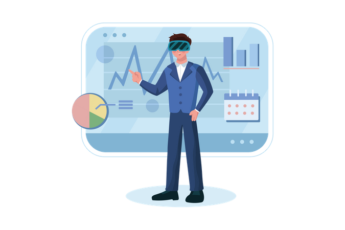 Businessman working using VR tech Illustration