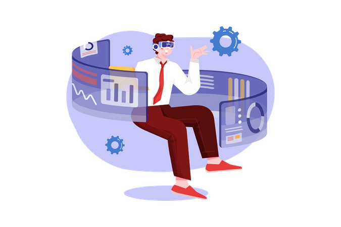 Businessman working using VR tech  Illustration