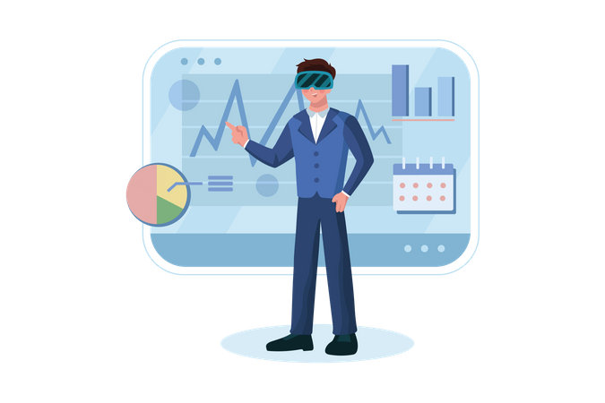 Businessman working using VR tech  Illustration