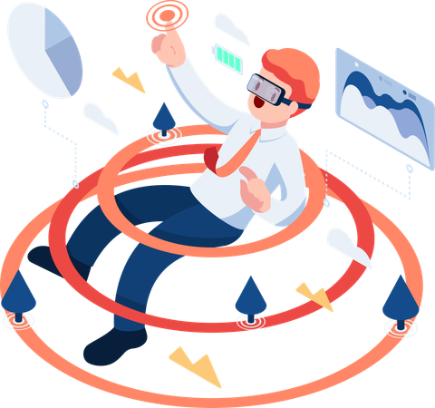 Businessman working using VR tech  Illustration