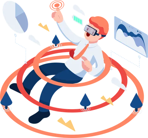 Businessman working using VR tech  Illustration