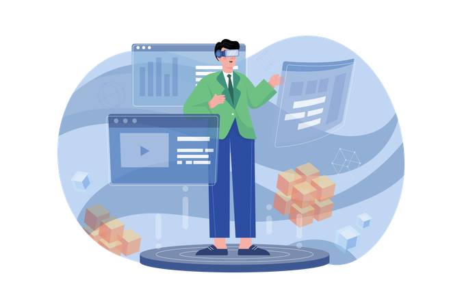 Businessman working using VR tech  Illustration