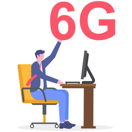 Businessman working with 6G network  Illustration
