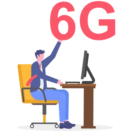 Businessman working with 6G network  Illustration