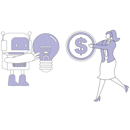 Businessman working with advance Robot  Illustration