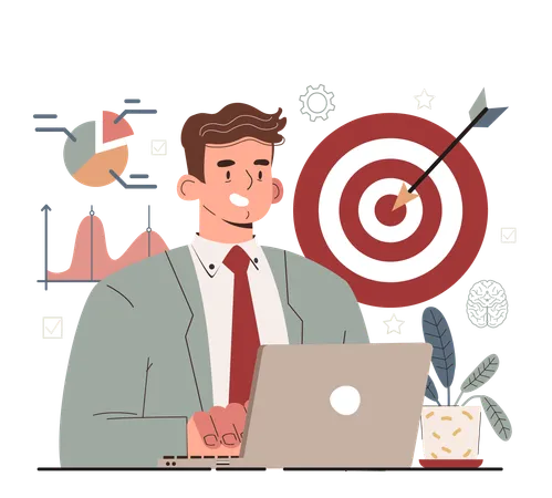 Businessman working with business target  Illustration