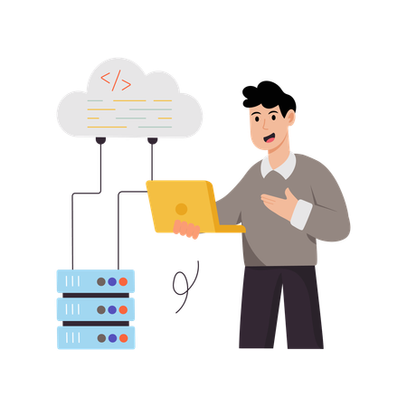 Businessman working with cloud database  Illustration