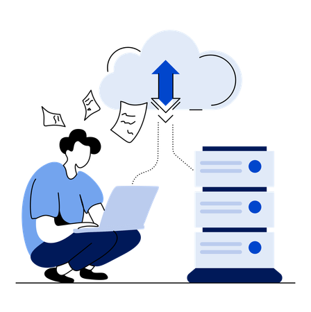 Businessman working with cloud server  Illustration