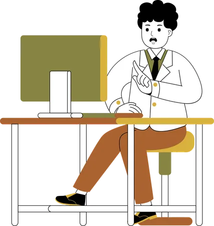 Businessman working with computer  Illustration