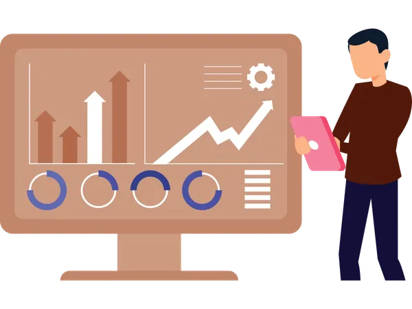 Businessman working with data visualisation  Illustration