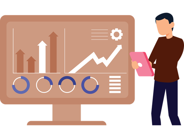 Businessman working with data visualisation  Illustration