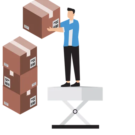 Businessman working with delivery boxes  Illustration