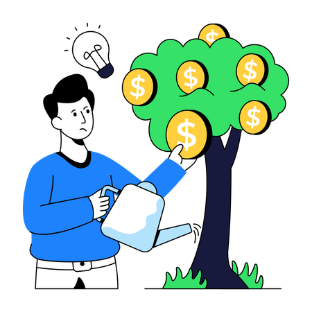 Businessman Working With Dollar Tree  Illustration