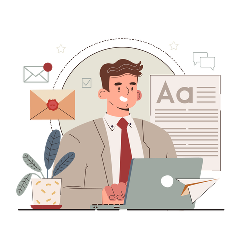 Businessman Working with email  Illustration