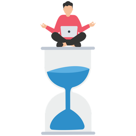 Businessman working with laptop hourglass countdown timer  Illustration