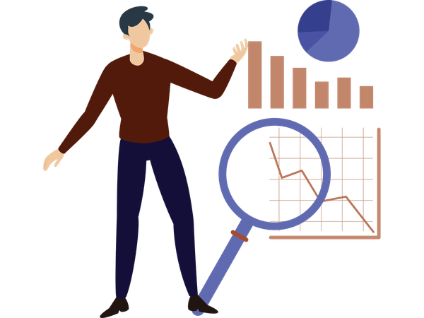 Businessman working with market statistics  Illustration