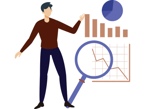 Businessman working with market statistics  Illustration