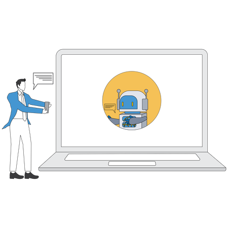 Businessman working with online chatbot  Illustration