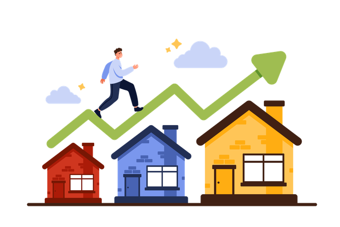 Businessman working with real estate price rise  Illustration